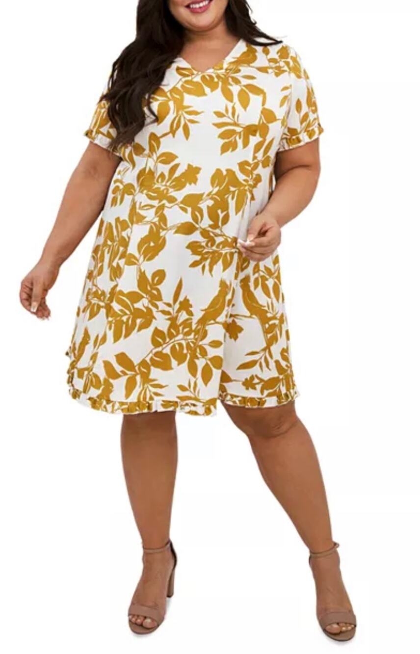 Maree Pour Toi Plus Floral parrot bird Print Ruffled Dress Women's 22 Short